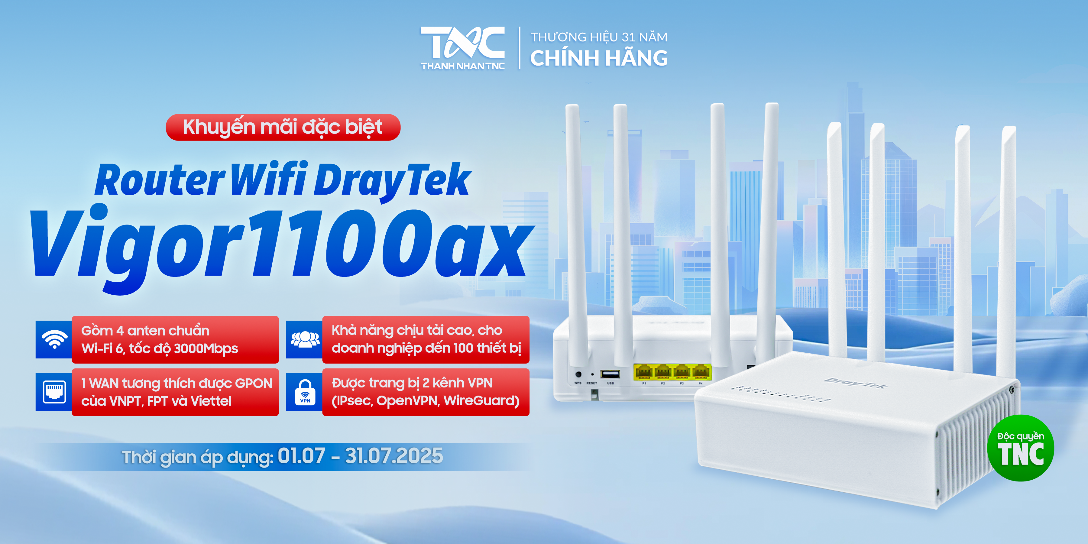 KHUYẾN MÃI ĐẶC BIỆT: ROUTER WIFI DRAYTEK VIGOR1100AX