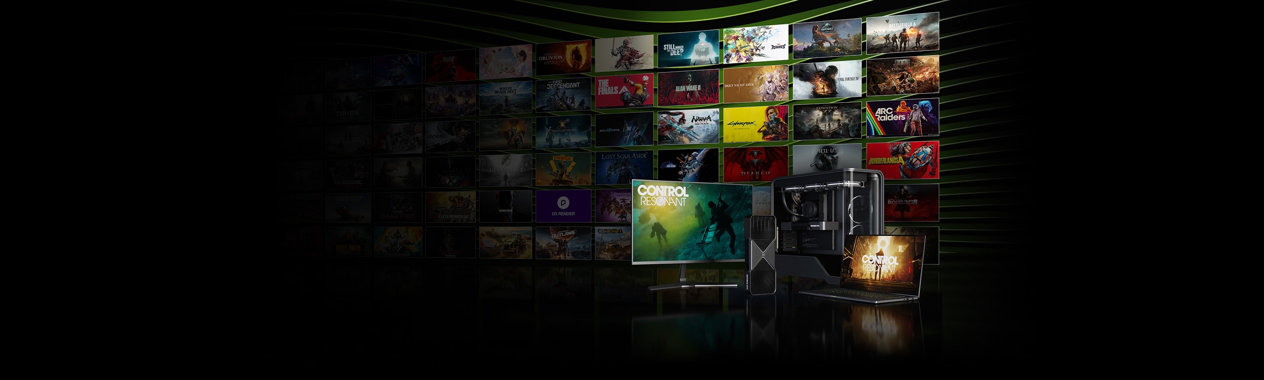 Ảnh dàn máy tính và tường game GeForce RTX