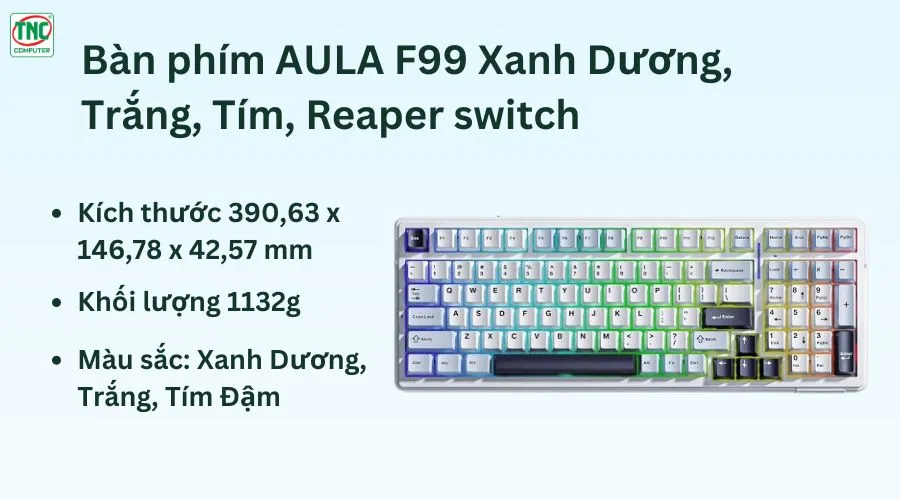 Bàn phím AULA F99 Xanh Dương, Trắng, Tím, Reaper switch