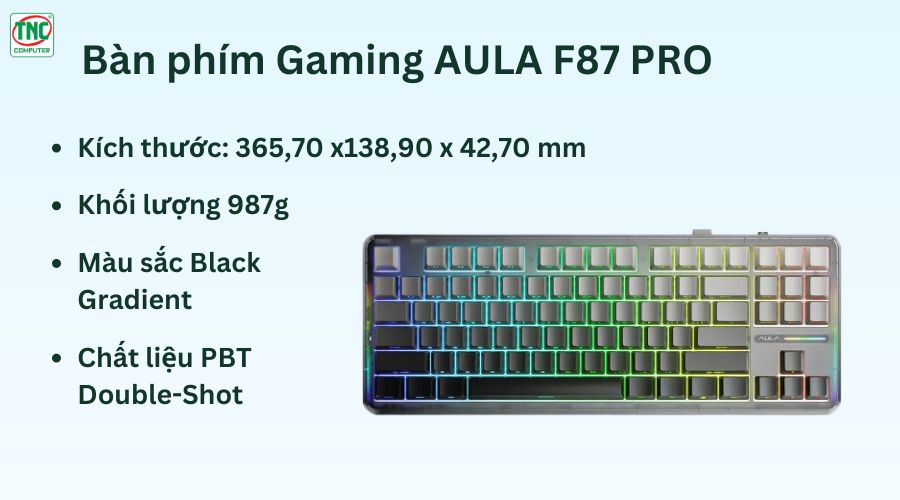 Bàn phím Gaming cơ không dây AULA F87 PRO Black Grey Wood V4 Switch	