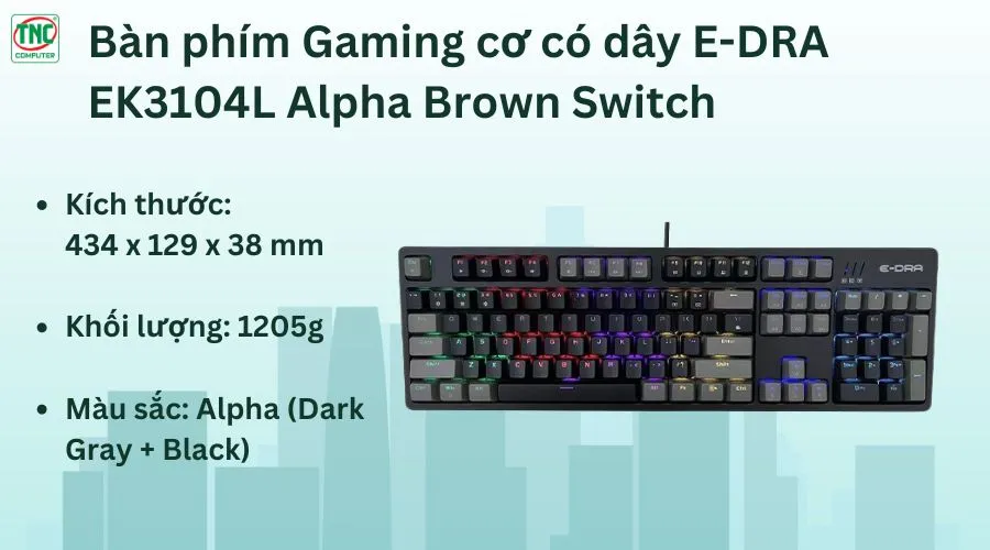 Bàn phím Gaming cơ có dây E-DRA EK3104L Alpha Brown Switch