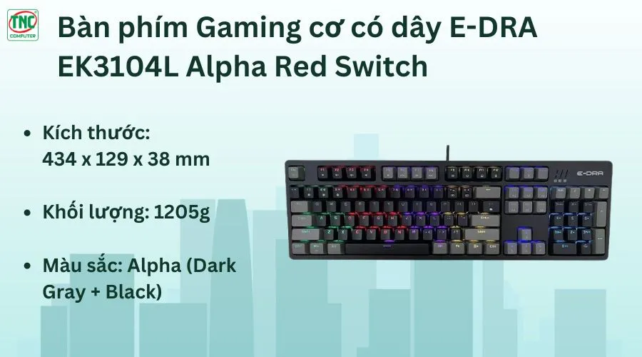 Bàn phím Gaming cơ có dây E-DRA EK3104L Alpha Red Switch