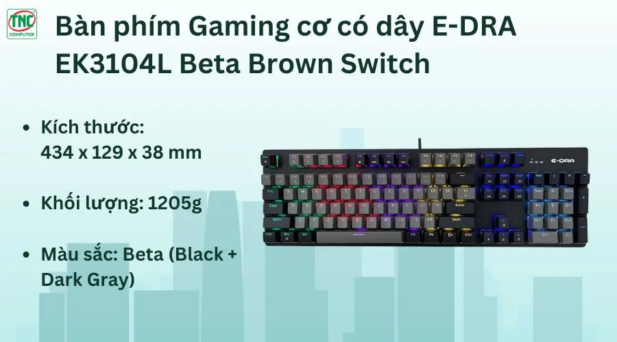 Bàn phím Gaming cơ có dây E-DRA EK3104L Beta Brown Switch