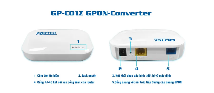Bộ chuyển đổi quang điện GPON APTEK GP-C01Z sở hữu cổng kết nối linh hoạt