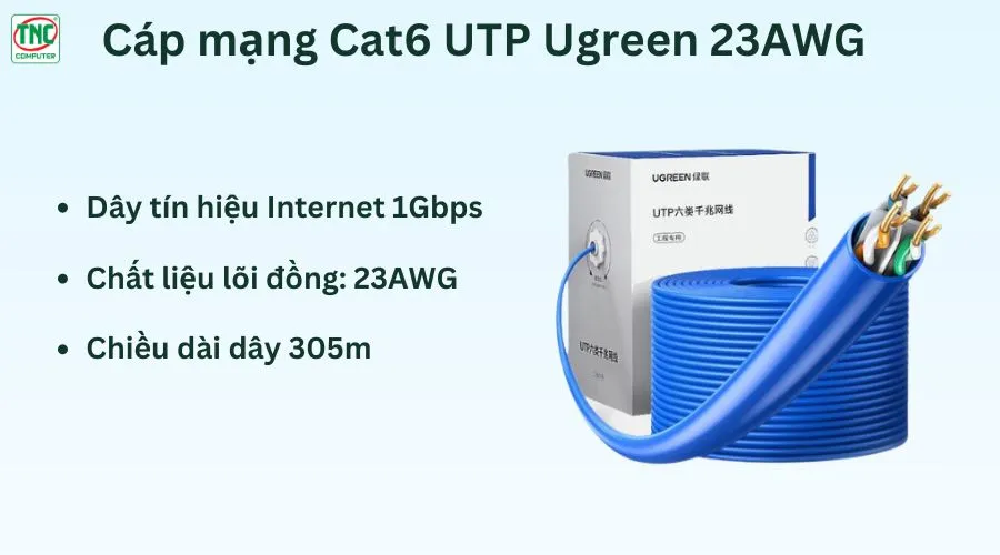 Cáp mạng Cat6 UTP Ugreen 23AWG thuần đồng 305m 11259
