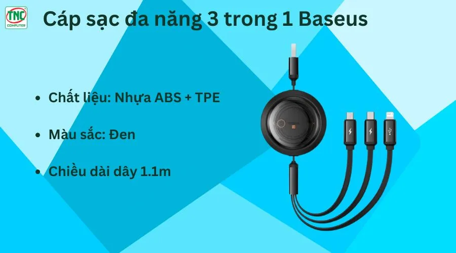 Cáp sạc đa năng 3 trong 1 Baseus Free2Draw  P10368700111-02