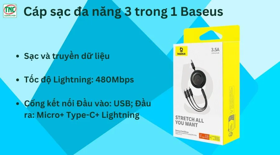 Cáp sạc đa năng 3 trong 1 Baseus giá rẻ