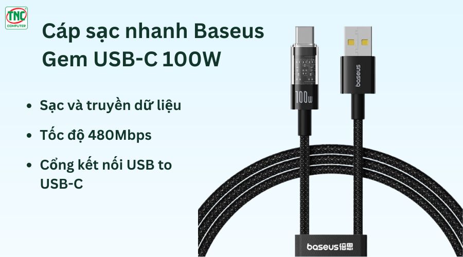 Cáp sạc Baseus Gem USB-C 100W dài 1m P10373002111-00