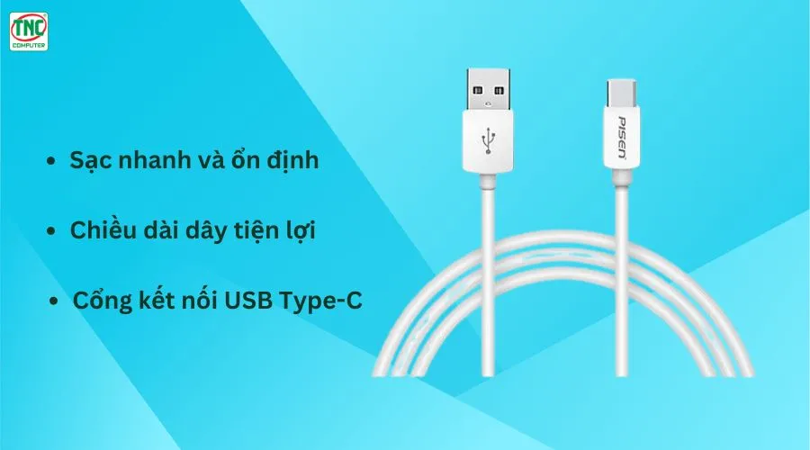 Cáp sạc nhanh USB Type-C 2.4A dài 900mm Pisen TC25-900	
