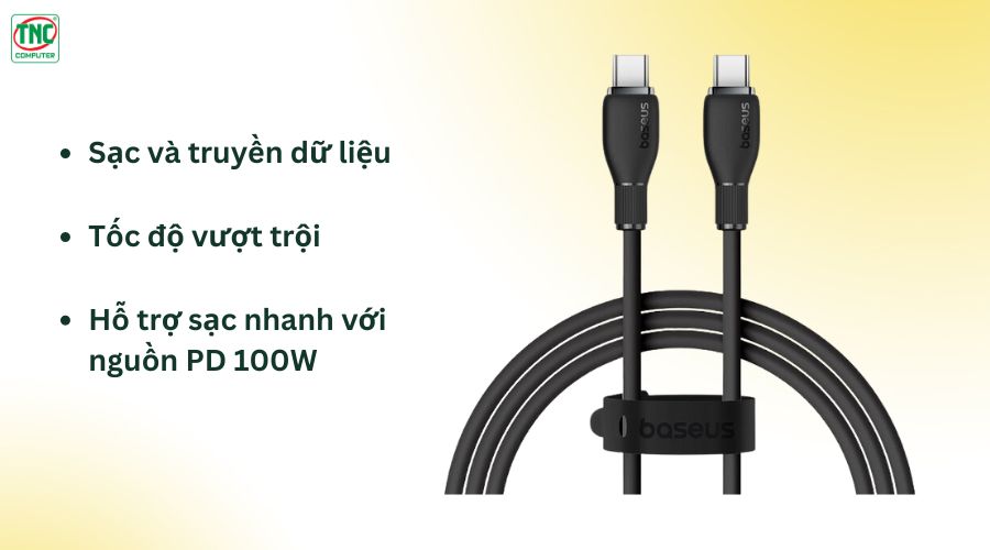 Cáp sạc nhanh Type-C to Type-C 100W dài 2m Baseus Pudding P10355702111-01 Cluster Black	
