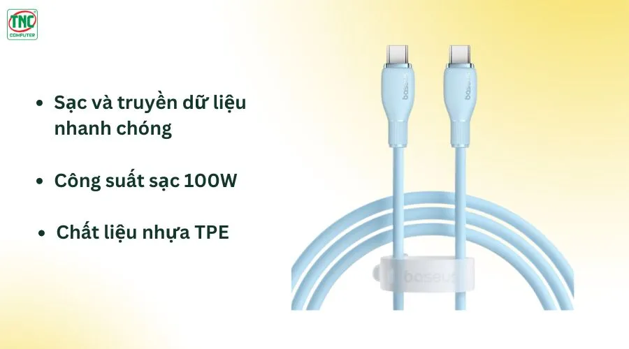 Cáp sạc nhanh Type-C to Type-C 100W dài 2m Baseus Pudding P10355702311-01 Galaxy Blue