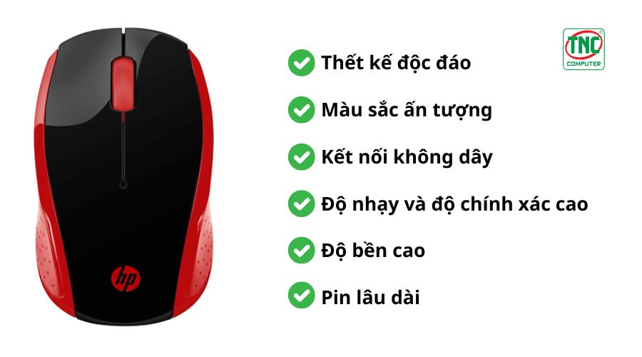 Chuột văn phòng không dây HP 200 màu Đỏ (2HU82AA)