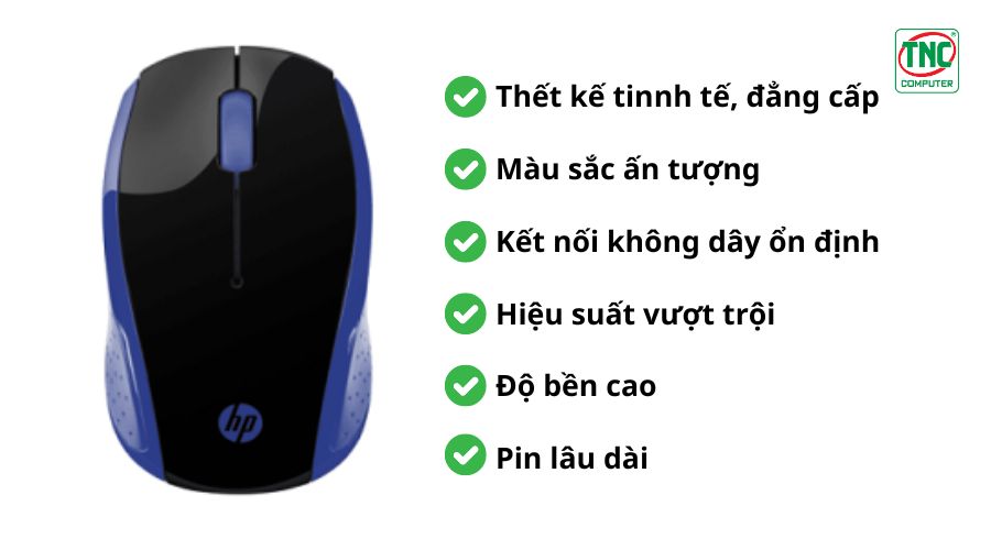 Chuột văn phòng không dây HP 200 màu Xanh dương (2HU85AA)