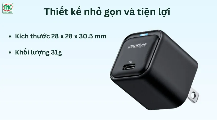 Cốc sạc nhanh siêu nhỏ 20W INNOSTYLE Ultra Minicube II IMC20G2BLK màu đen	