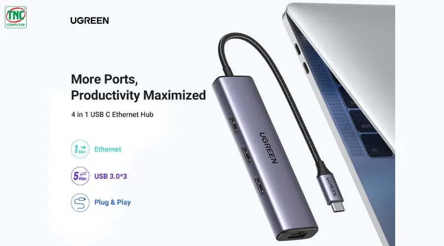 Hub USB Type-C sang 3 cổng USB 3.0 và LAN  Ugreen 60600