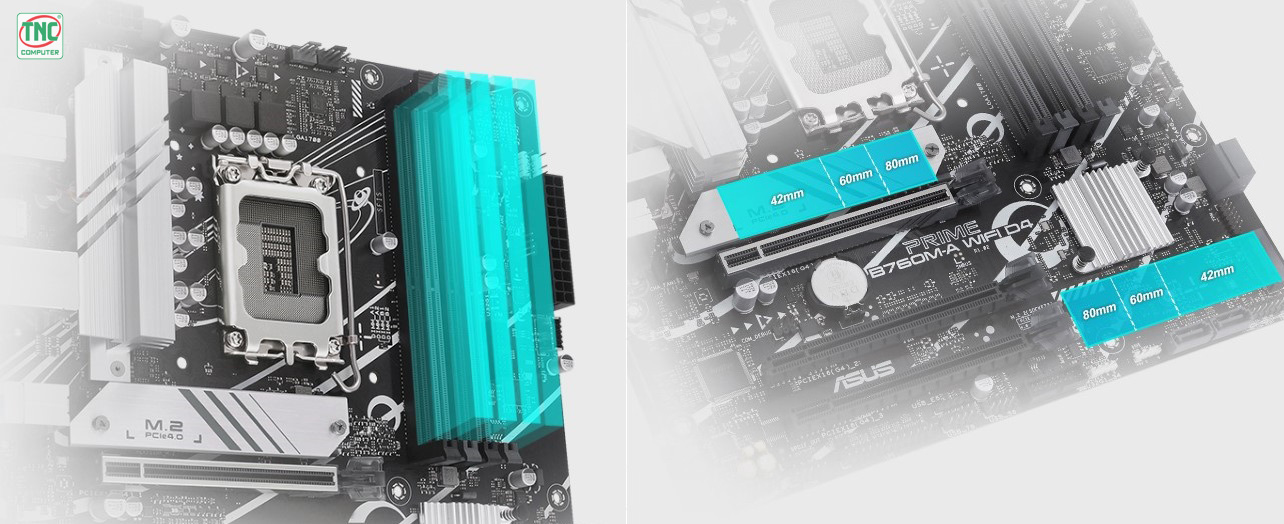 Mainboard Asus PRIME B760M-A WIFI có bộ nhớ và lưu trữ ấn tượng