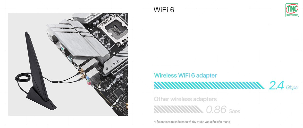 Mainboard Asus PRIME B760M-A WIFI tích hợp công nghệ Wifi 6 tiên tiến