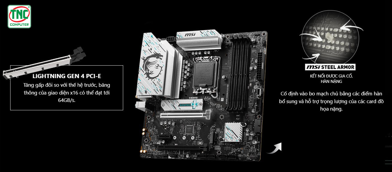 Mainboard MSI B760 GAMING PLUS WIFI sở hữu Lightning Gen 4 PCl-E