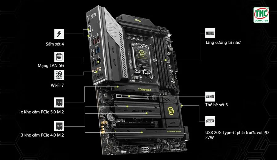 Mainboard MSI MAG Z890 TOMAHAWK WIFI sở hữu kết nối toàn diện