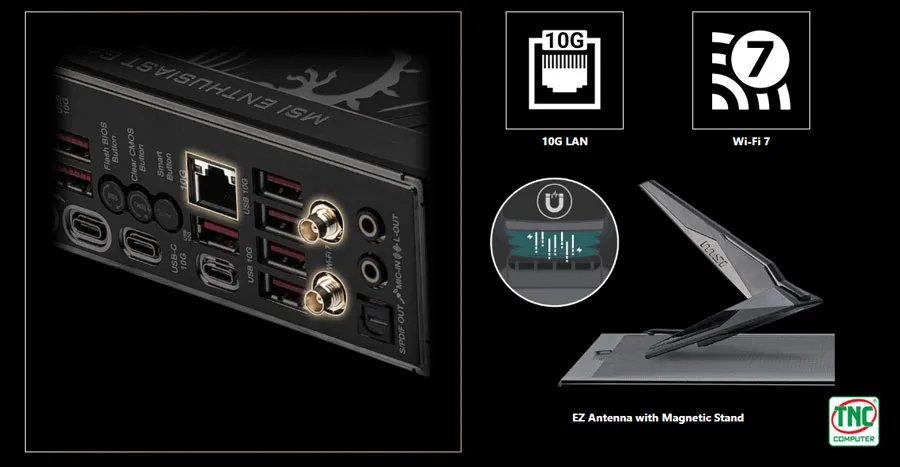 Mainboard MSI MEG Z890 ACE  có tốc độ kết nối mạng