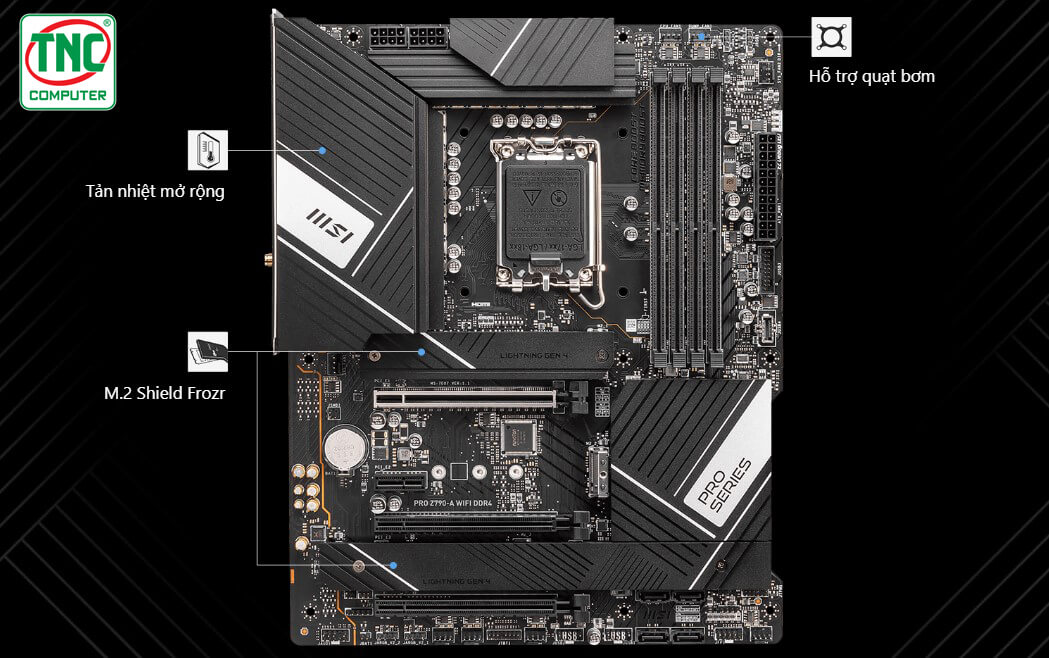 Mainboard MSI PRO Z790-A WIFI DDR4 có hệ thống tản nhiệt hiệu quả