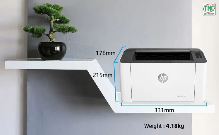 Máy in HP Laser 108w (4ZB80A) sở hữu thiết kế hiện đại