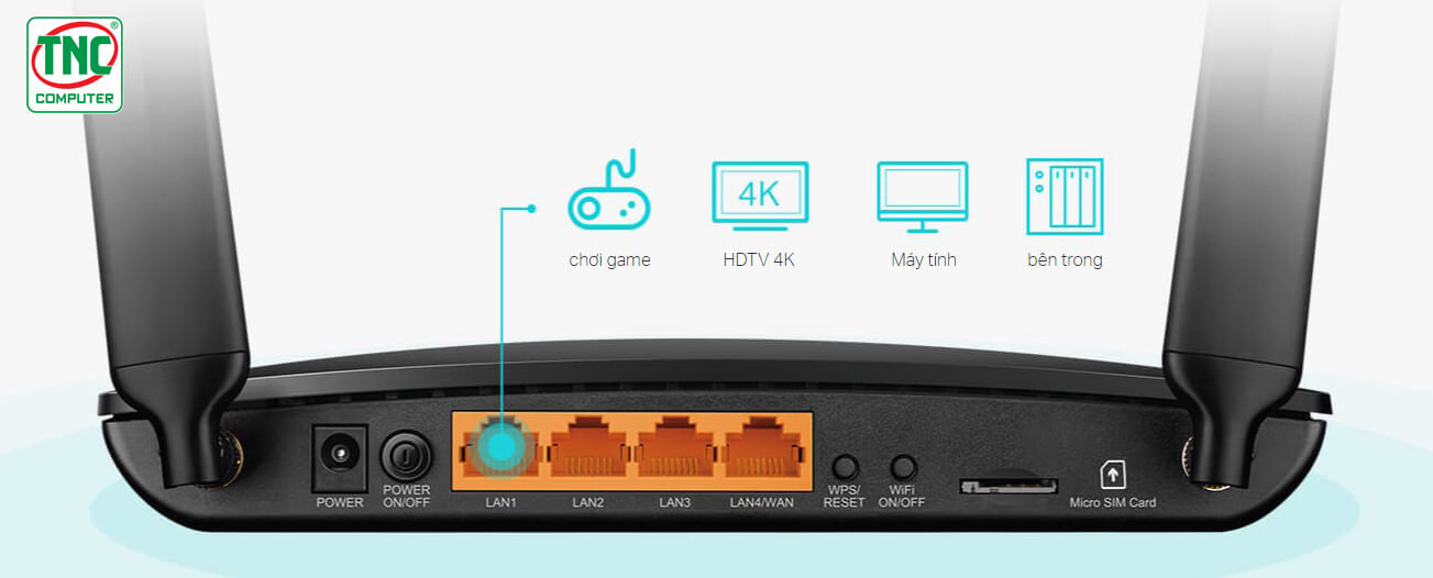 Router 4G+ TP-Link Archer MR600  sở hữu công kết nối đa dạng