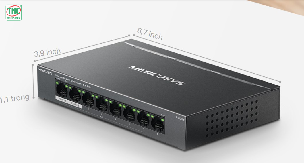 Switch Mercusys MS108GP (8 port/ 1 Gbps)	được thiết kế nhỏ gọn