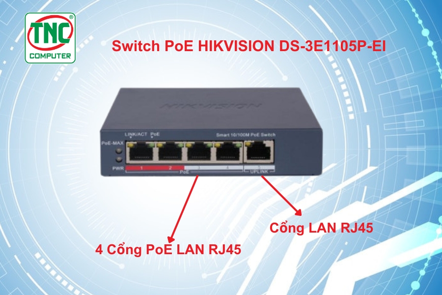 Switch PoE HIKVISION DS-3E1105P-EI (5 port/ 10/100 Mbps / PoE)	