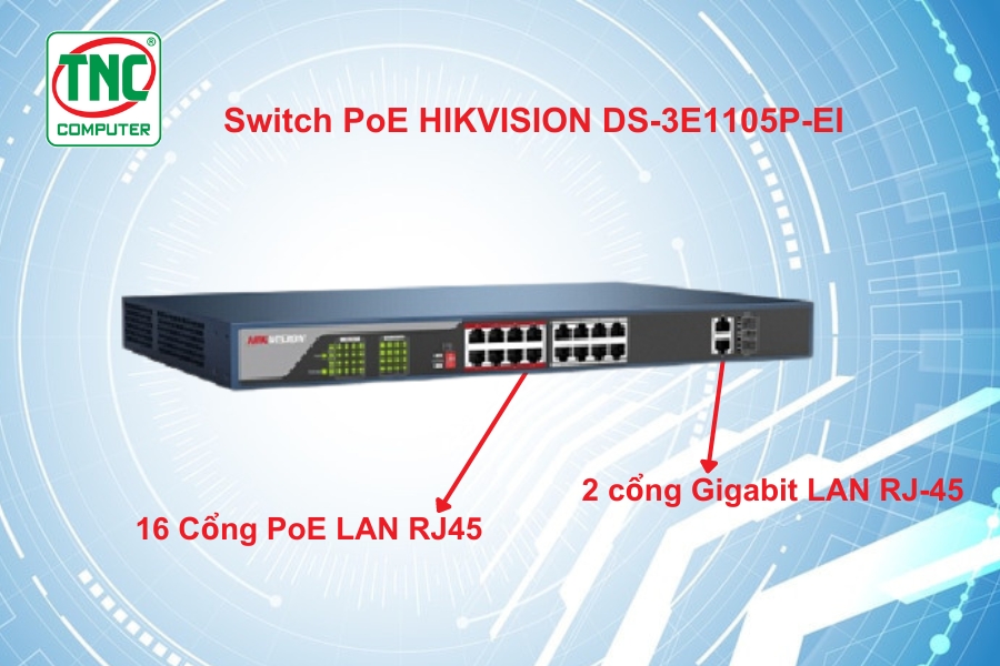 Switch PoE HIKVISION DS-3E1318P-EI (16 port/ 10/100 Mbps/ PoE)	sở hữu tốc độ truyền dữ liệu nhanh chóng