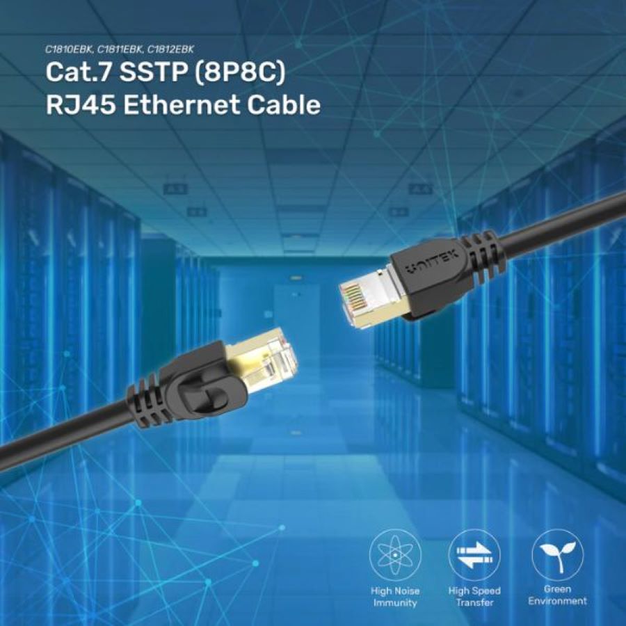 Cáp mạng bấm sẵn Cat7 SSTP dài 0.5m UNITEK C1808HBK