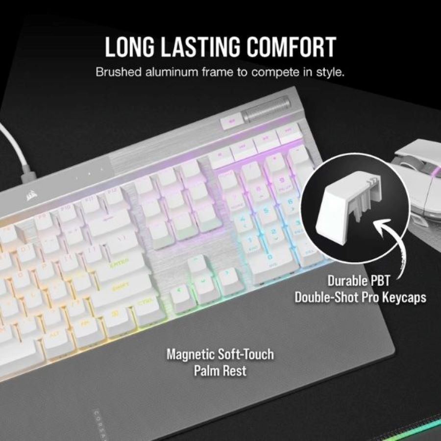 Bàn phím cơ có dây Corsair K70 PRO-WHT-OPX Silver-RGB