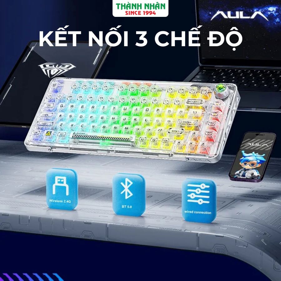 Bàn phím cơ Gaming 3 Mode AULA F81 Crystal Switch Purple
