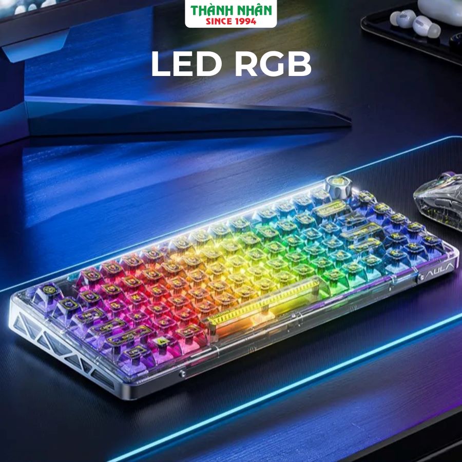 Bàn phím cơ Gaming 3 Mode AULA F81 Crystal Switch Purple