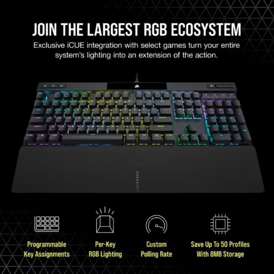 Bàn phím Gaming có dây Corsair K70 PRO BLK-MX Red-RGB