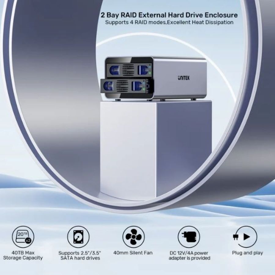 Box đựng Ổ cứng gắn ngoài Type-C RAID 2 Bay Unitek S1308C01-EU