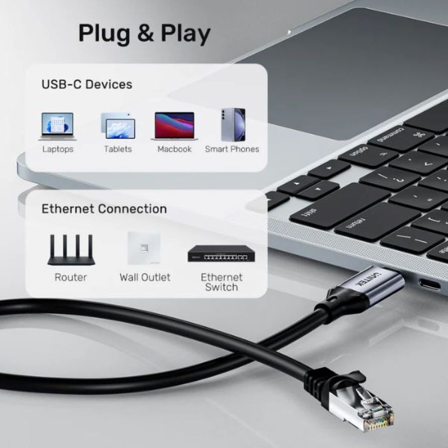 Cáp chuyển Type-C sang RJ45 UNITEK 1m C18148AGY01-1M