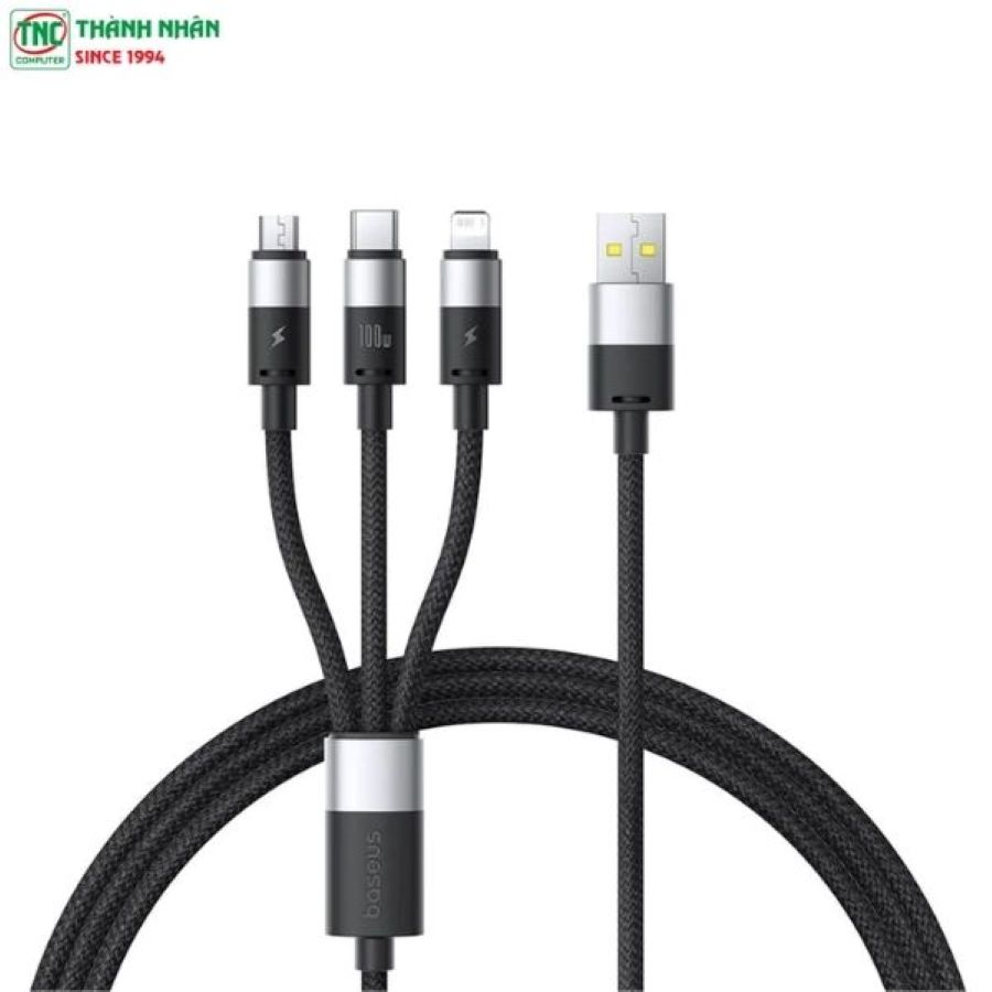 Cáp sạc đa năng 3 in 1 Baseus StarSpeed 100W dài 1.5m Cluster Black P10319900111-02