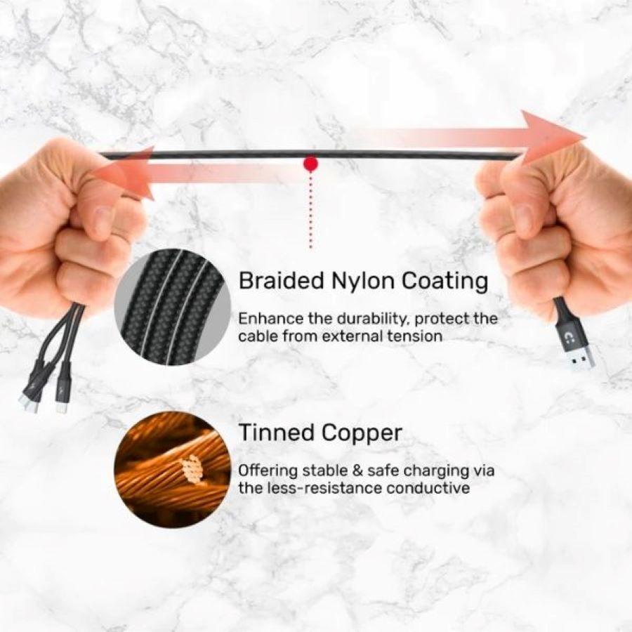 Cáp sạc nhanh đa năng 3 trong 1 dài 1.2m UNITEK C14049BK