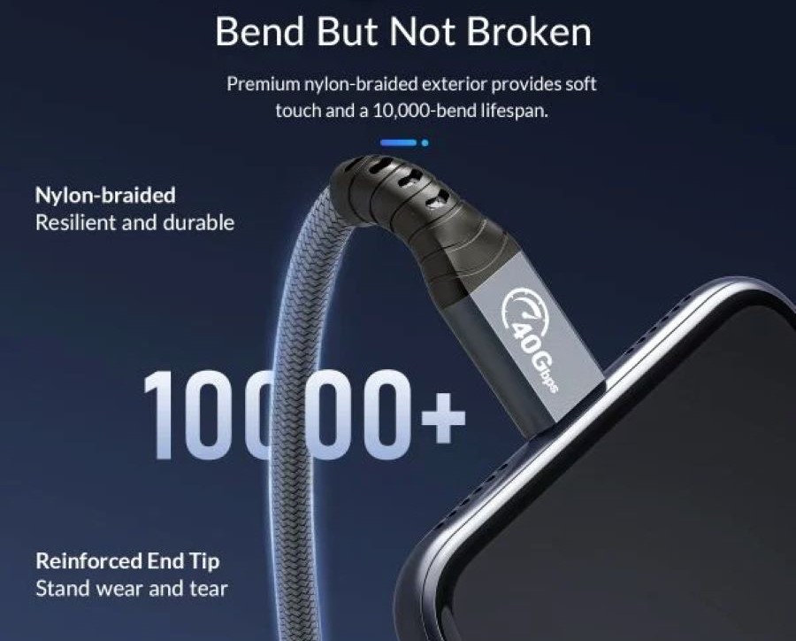 Cáp ThunderBolt 4 8K Type-C dài 0.8m ORICO TBZ4-08-GY-BP