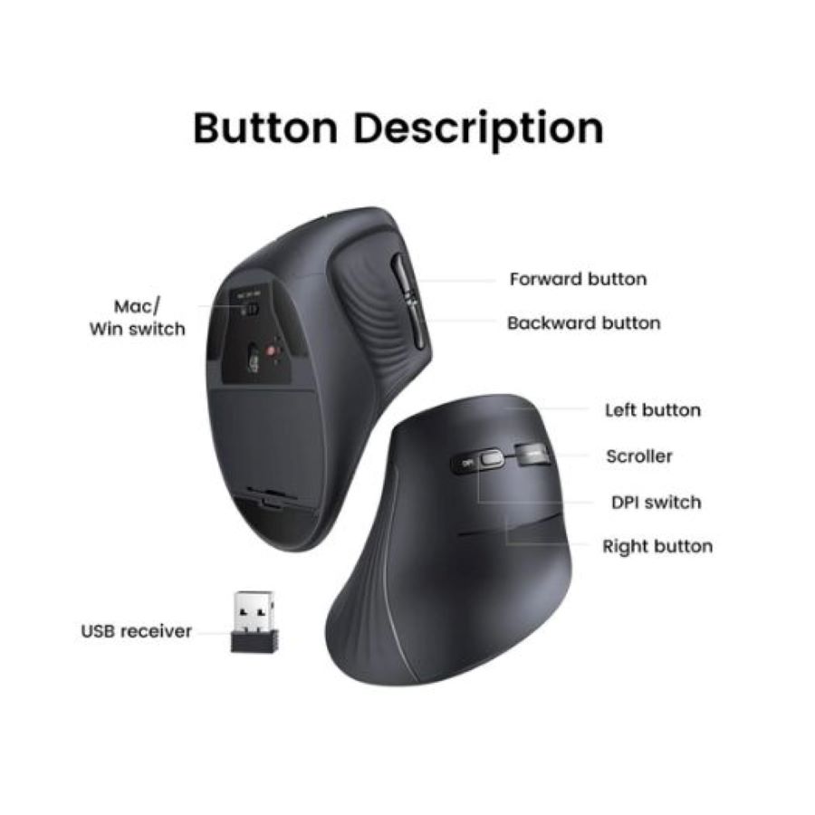 Chuột công thái học không dây Ugreen 25444 Silent Black