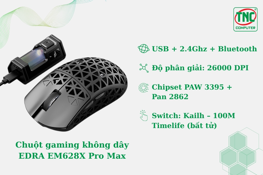Chuột gaming không dây EDRA EM628X Pro Max