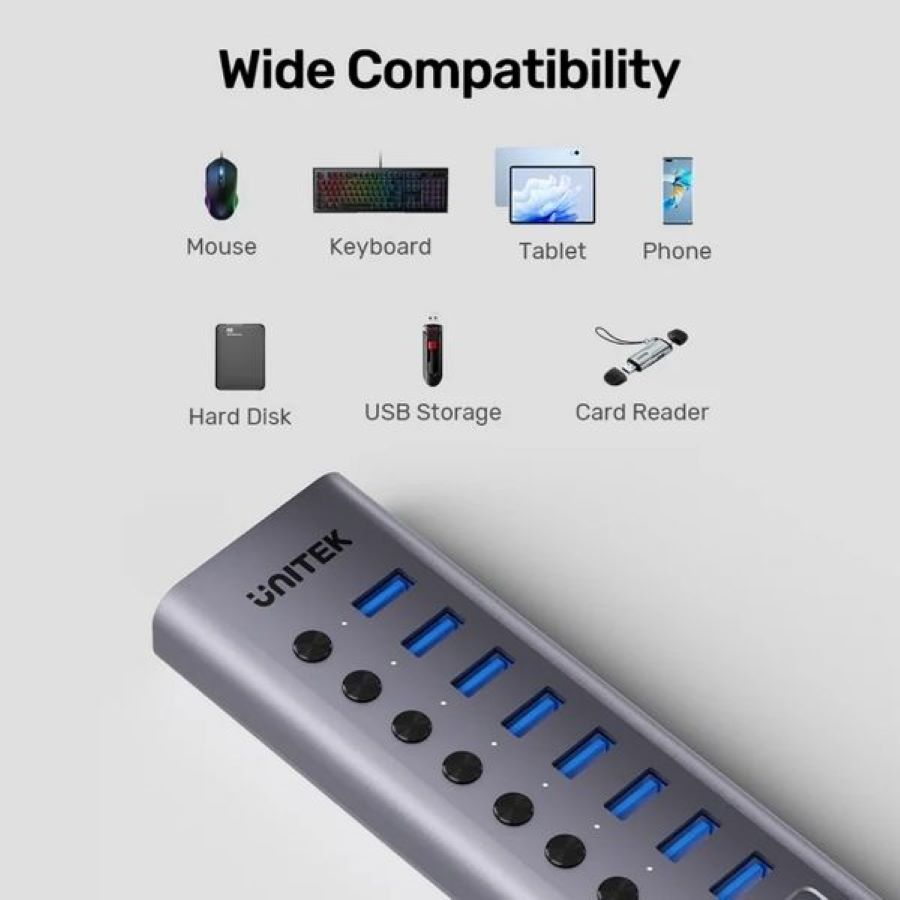 Hub 10 cổng Type-C sang USB-A, Type-C Unitek H1315B01-EU