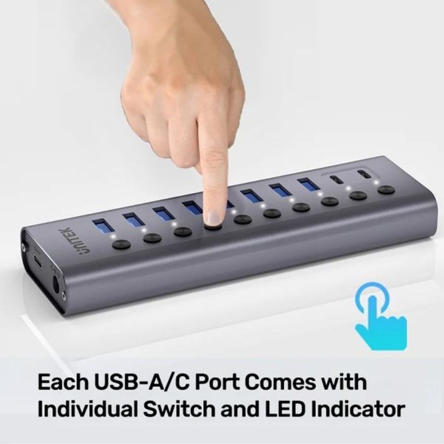 Hub 10 cổng Type-C sang USB-A, Type-C Unitek H1315B01-EU