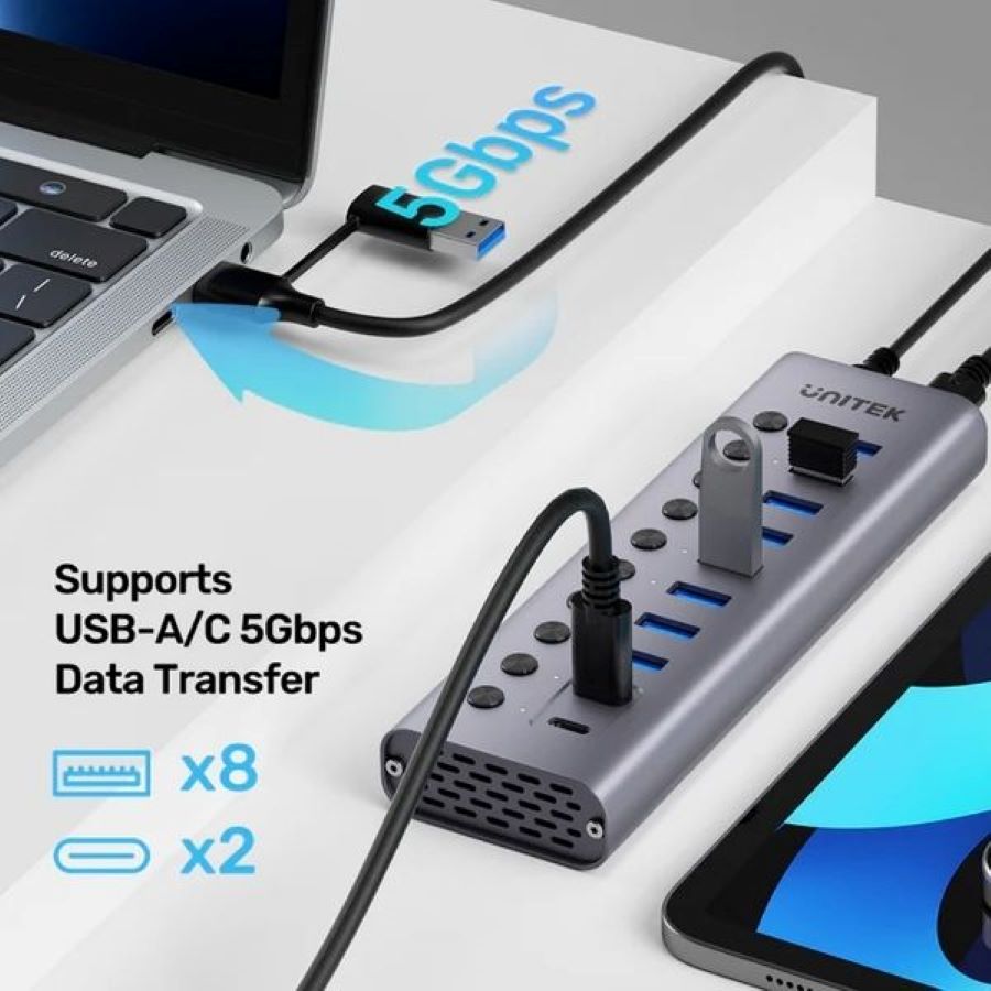 Hub 10 cổng Type-C sang USB-A, Type-C Unitek H1315B01-EU