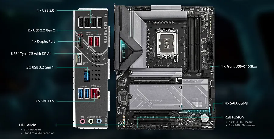 Mainboard Gigabyte Z890 EAGLE tích hợp khe cẳm lưu trữ rộng lớn