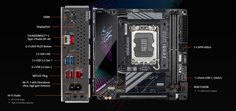 Mainboard Gigabyte Z890I AORUS ULTRA sở hữu cổng kết nối đa dạng