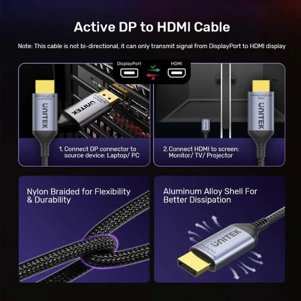 Cáp DisplayPort 1.4 sang HDMI 8K 1.8m UNITEK V1610A01