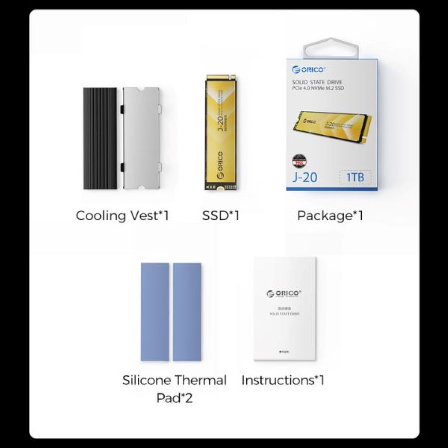 Ổ cứng SSD gắn trong Orico PCIe Gen4x4 M2 NVMe J20 512GB
