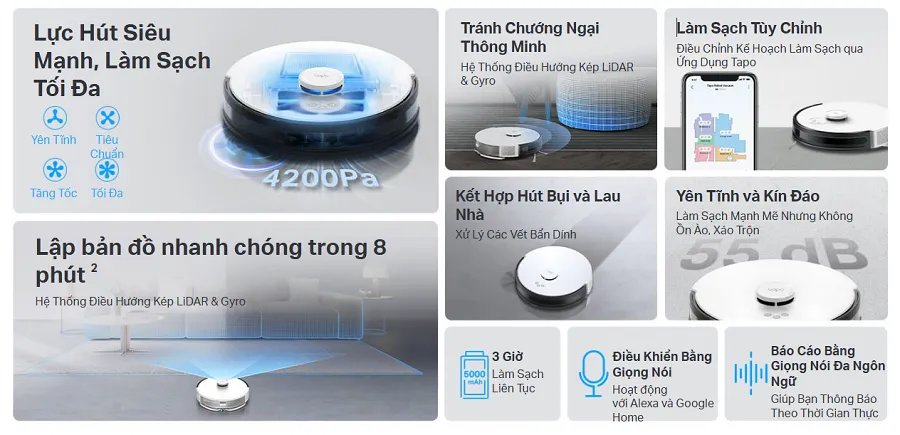 Tổng quan công nghệ hiện đại Robot Hút Bụi và Lau Nhà TP-Link Tapo RV30C MOP